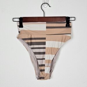 Aerie High Cut Cheeky Bikini Bottoms Size XS Tan Mixed Stripe